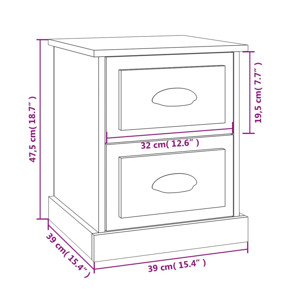 vidaXL Нощни шкафчета, 2 бр, бял гланц, 39x39x47,5 см, инженерно дърво