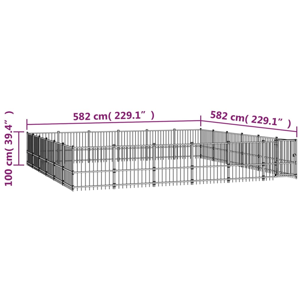 vidaXL Дворна клетка за кучета, стомана, 33,87 м²