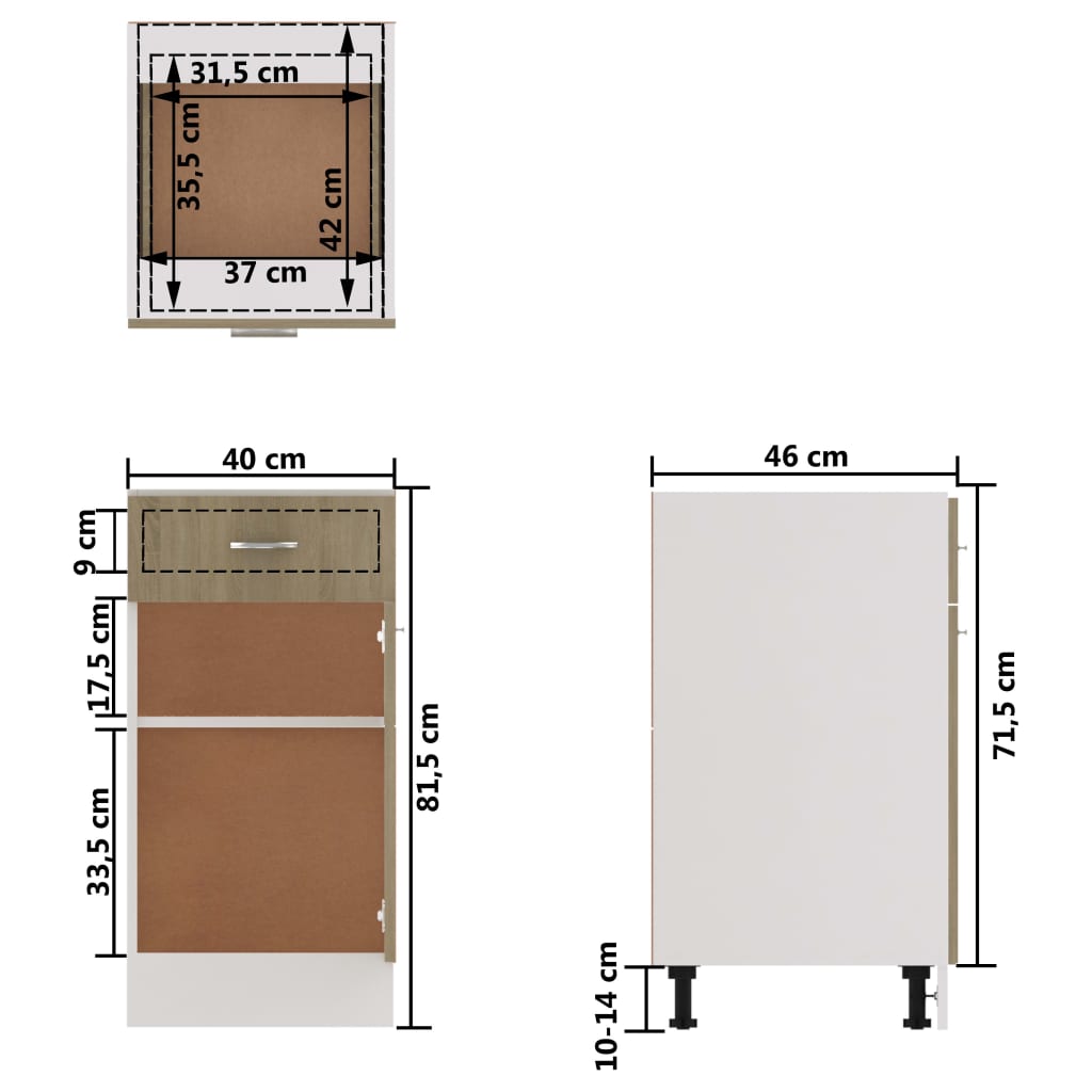 vidaXL Долен шкаф с чекмедже дъб сонома 40x46x81,5 см инженерно дърво