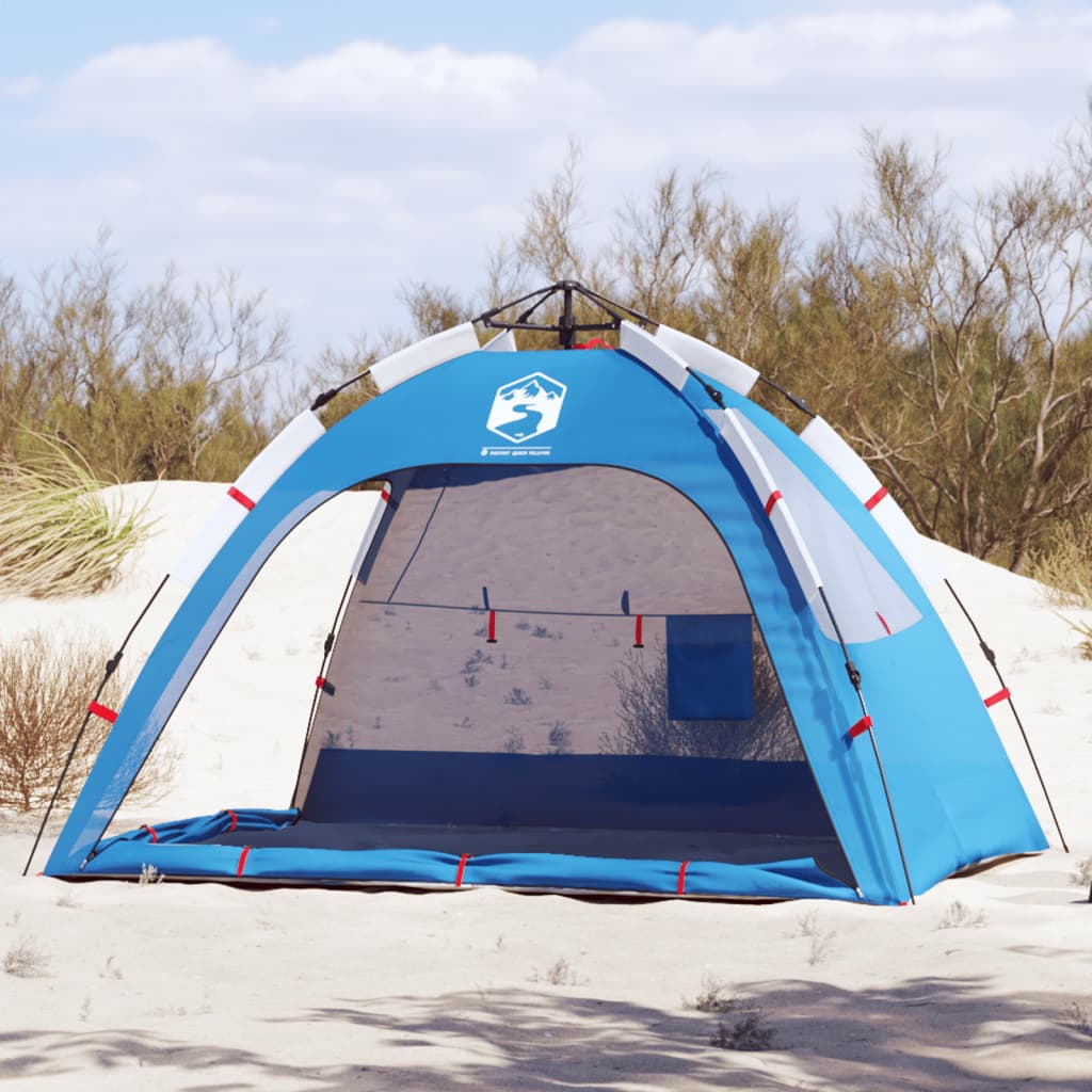 vidaXL Плажна палатка, 2-местна, лазурносиньо, бързо освобождаване