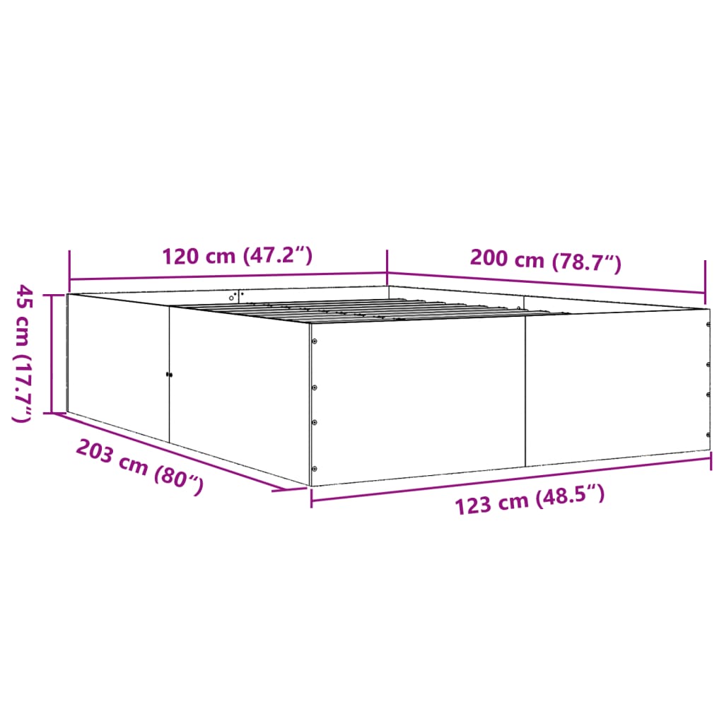 vidaXL Рамка за легло, опушен дъб, 120x200 см, инженерно дърво