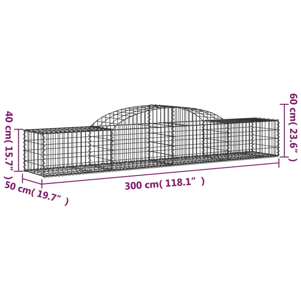 vidaXL Габионни кошници арка 13 бр 300x50x40/60 см поцинковано желязо