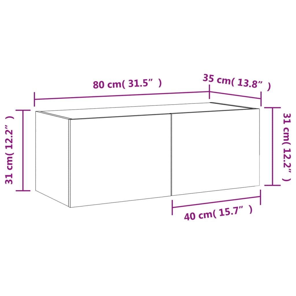 vidaXL Стенен ТВ шкаф с LED осветление, кафяв дъб, 80x35x31 см