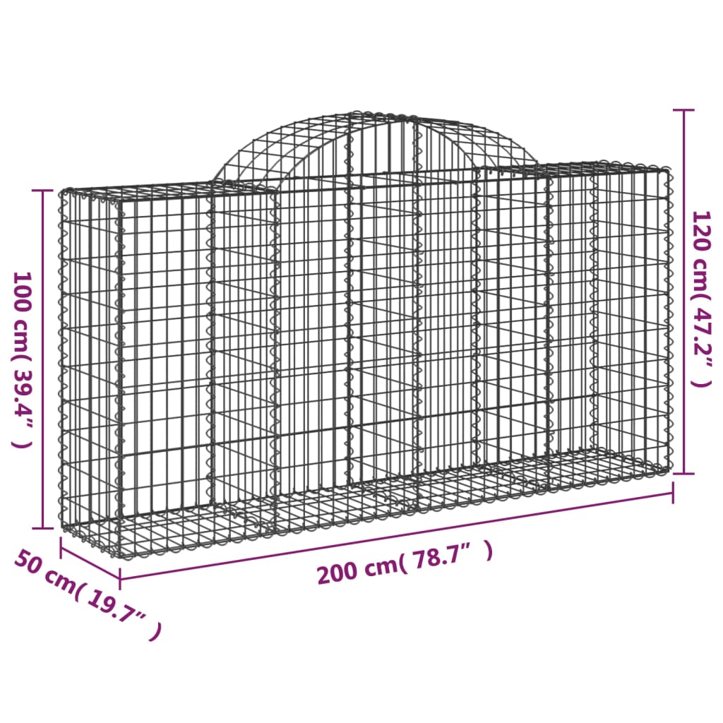 vidaXL Габионни кошници арка 18 бр 200x50x100/120см поцинковано желязо