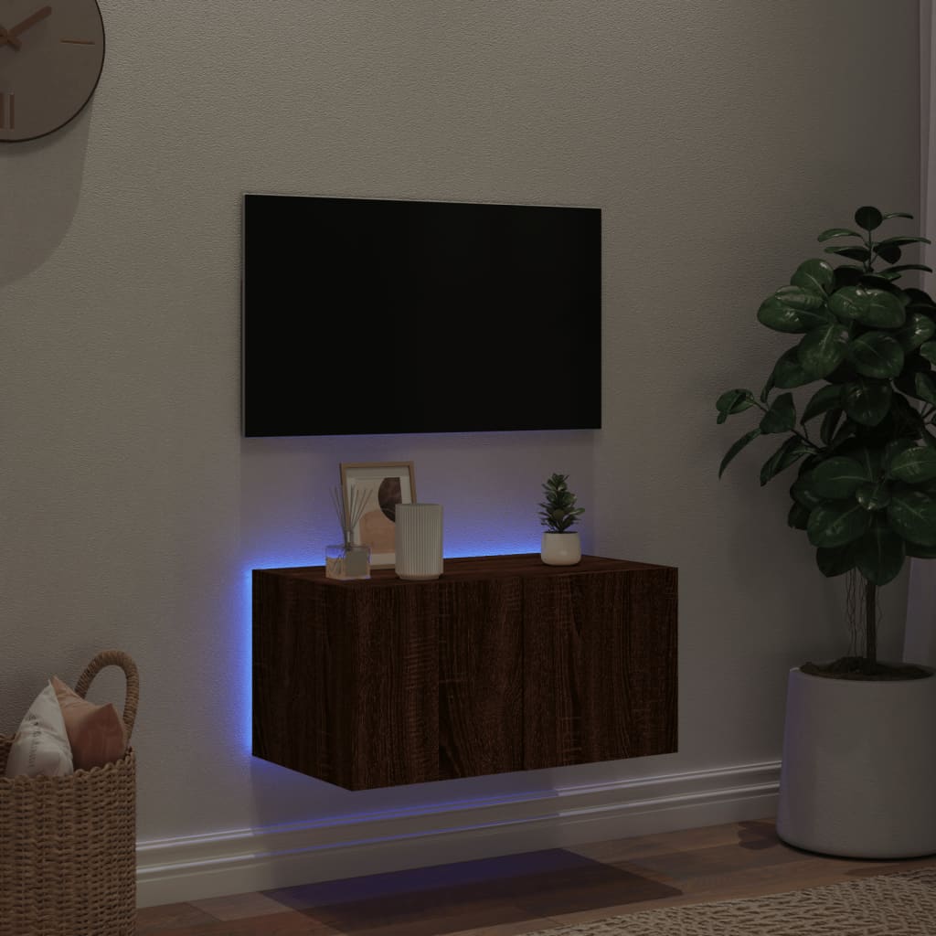 vidaXL Стенен ТВ шкаф с LED осветление, кафяв дъб, 60x35x31 см