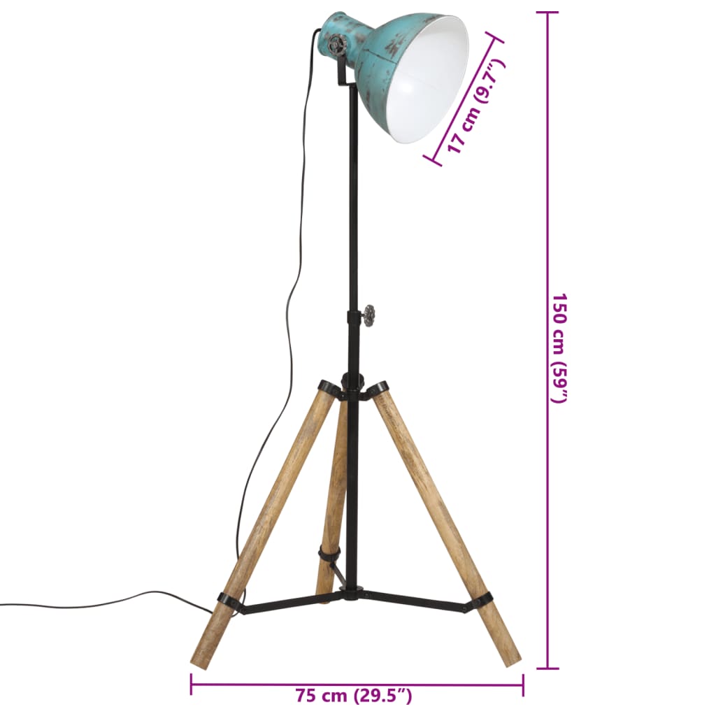 vidaXL Подова лампа 25 W винтидж състарено синьо 75x75x90-150 см E27