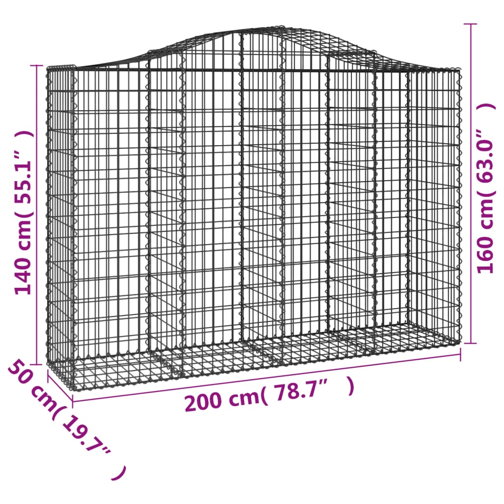 vidaXL Габионни кошници арка 2 бр 200x50x140/160 см поцинковано желязо