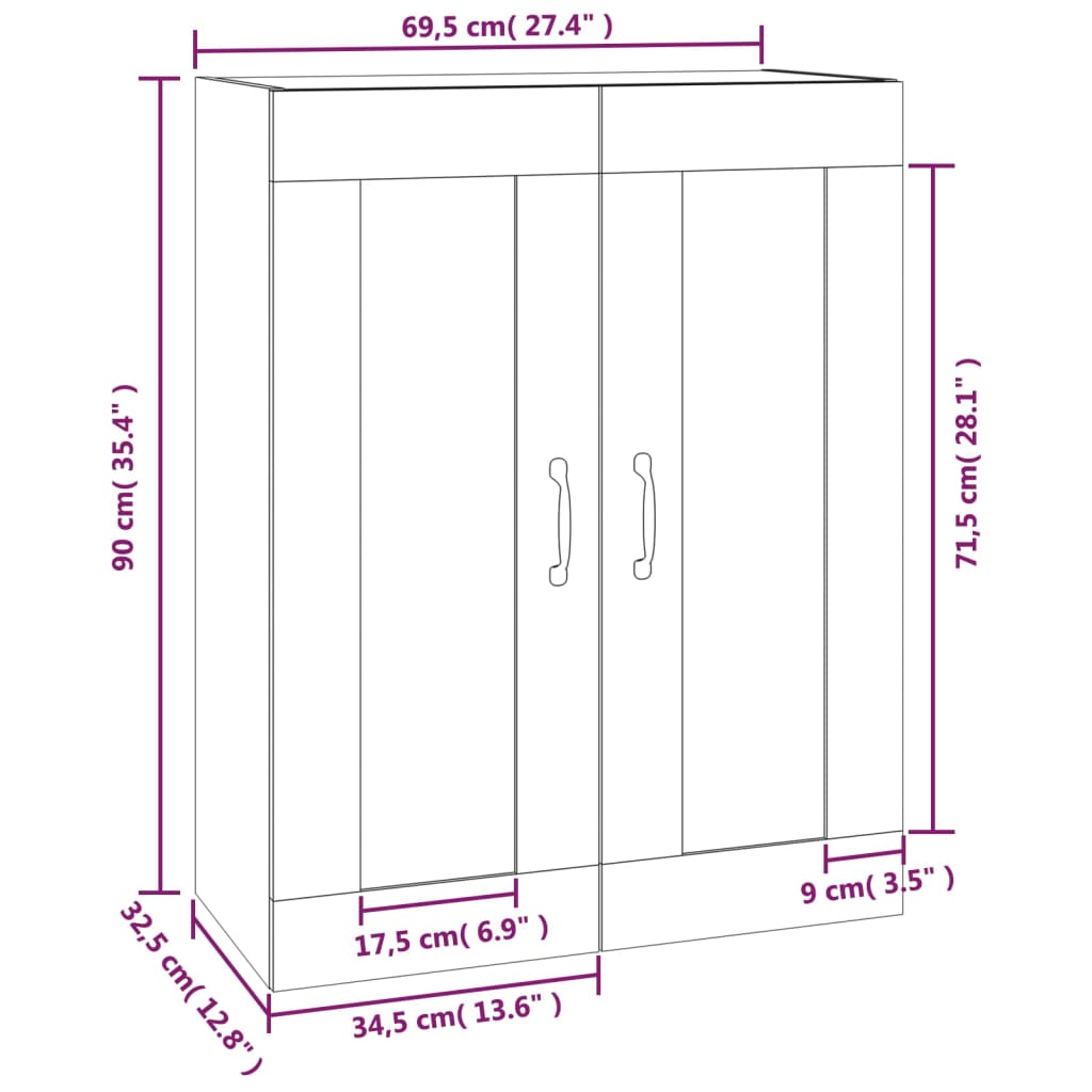vidaXL Окачен стенен шкаф, бетонно сиво, 69,5x32,5x90 см