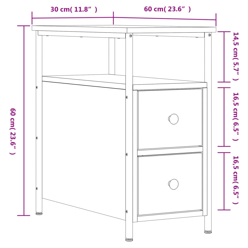 vidaXL Нощно шкафче, кафяв дъб, 30x60x60 см, инженерно дърво