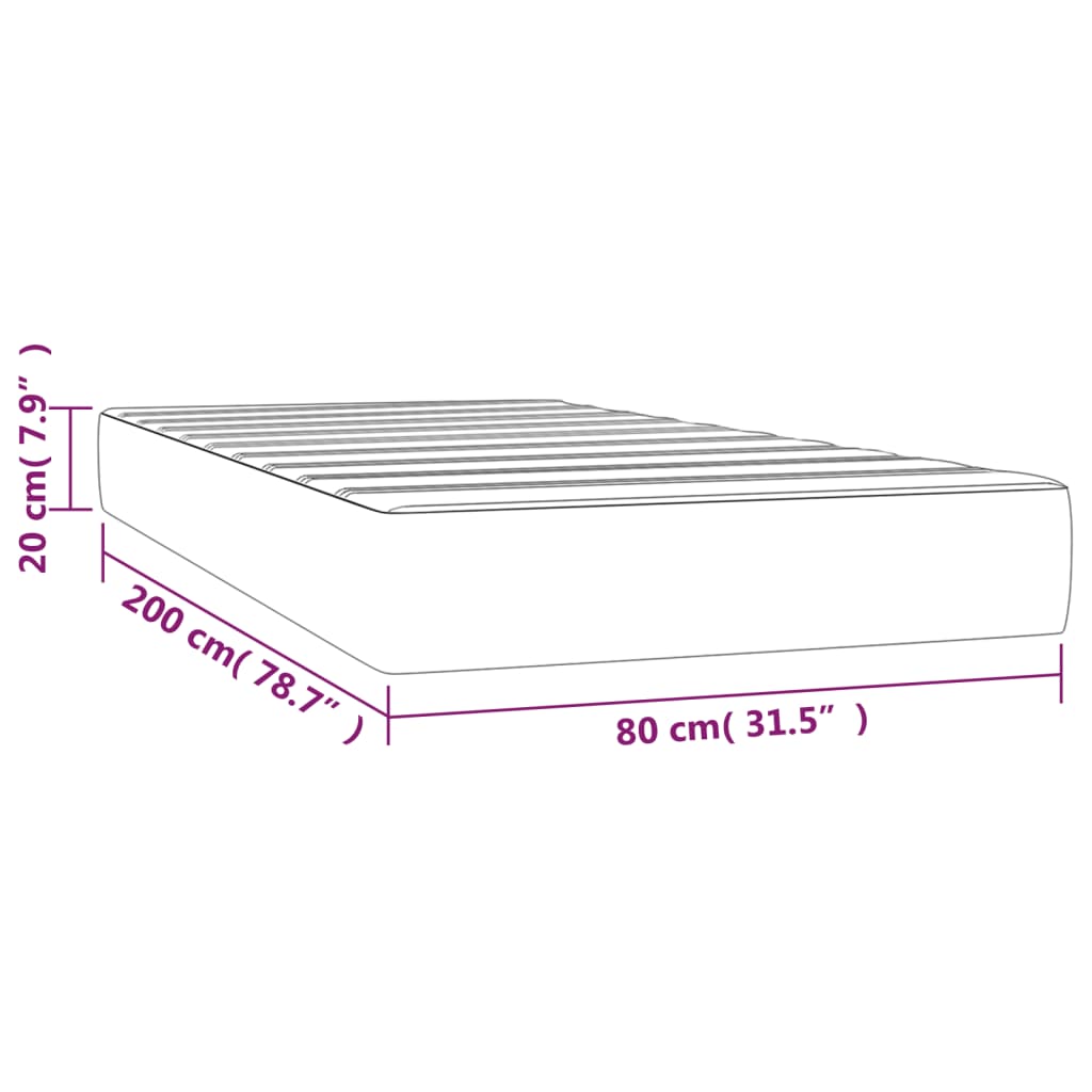 vidaXL Матрак за легло с покет пружини светлосив 80x200x20 см кадифе