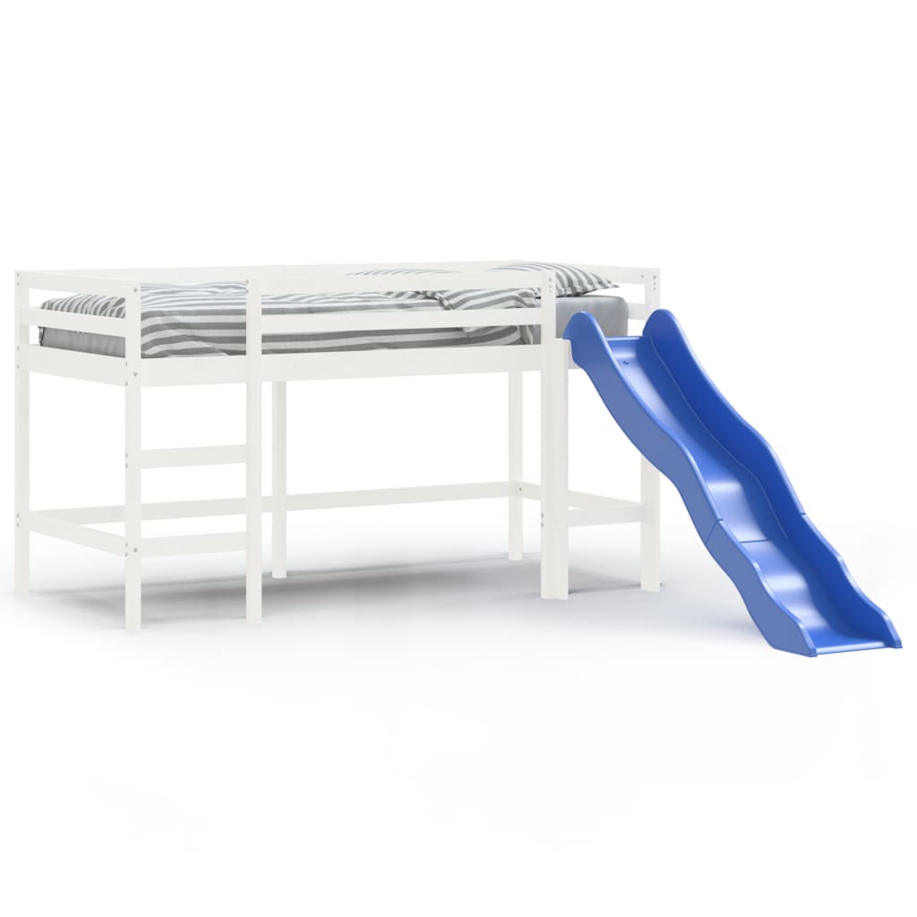 vidaXL Детско високо легло с пързалка, бяло, 90x200 см, бор масив