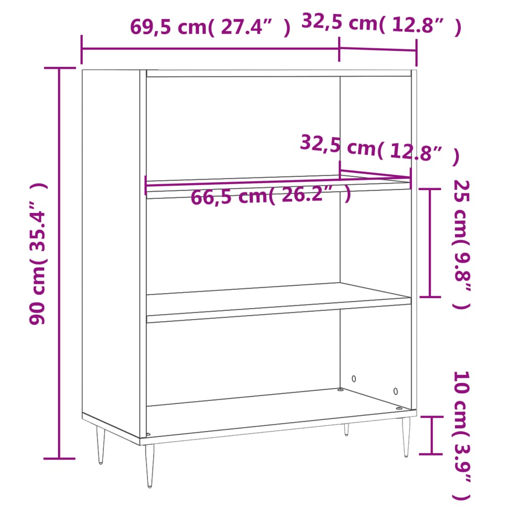 vidaXL Библиотека бяла 69,5x32,5x90 см инженерно дърво