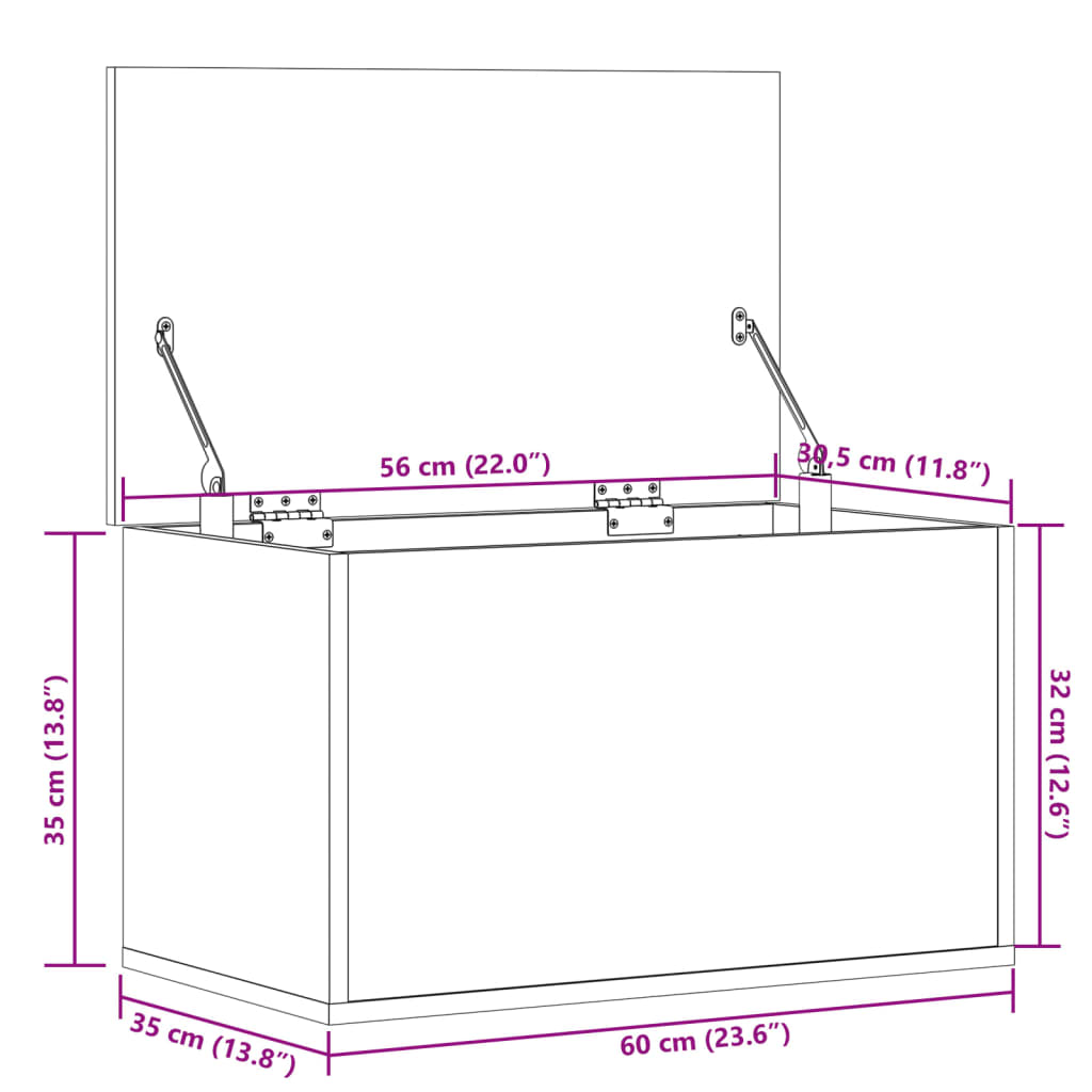 vidaXL Кутия за съхранение, опушен дъб, 60x35x35 см, инженерно дърво