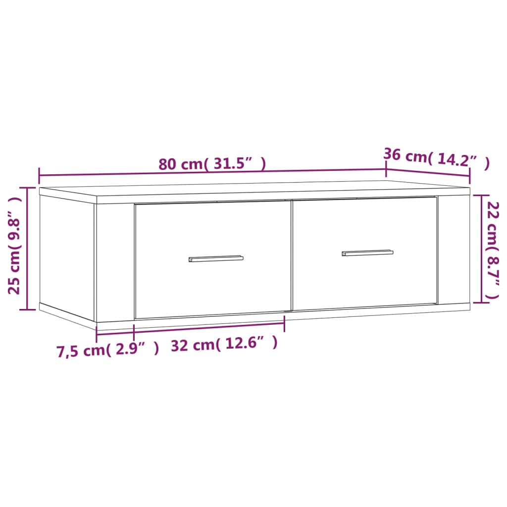 vidaXL Висящ шкаф, бетонно сив, 80x36x25 см, инженерно дърво