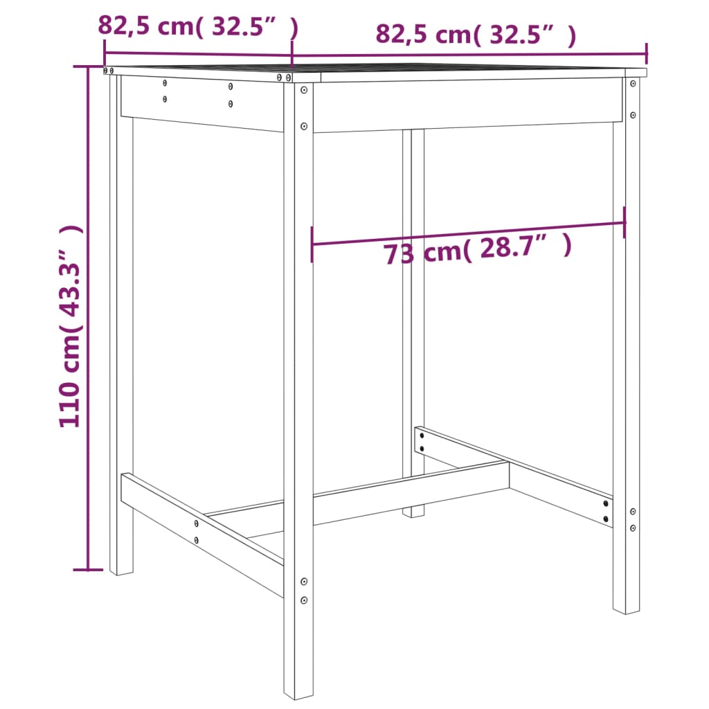 vidaXL Градинска маса, 82,5x82,5x110 см, дугласко дърво масив