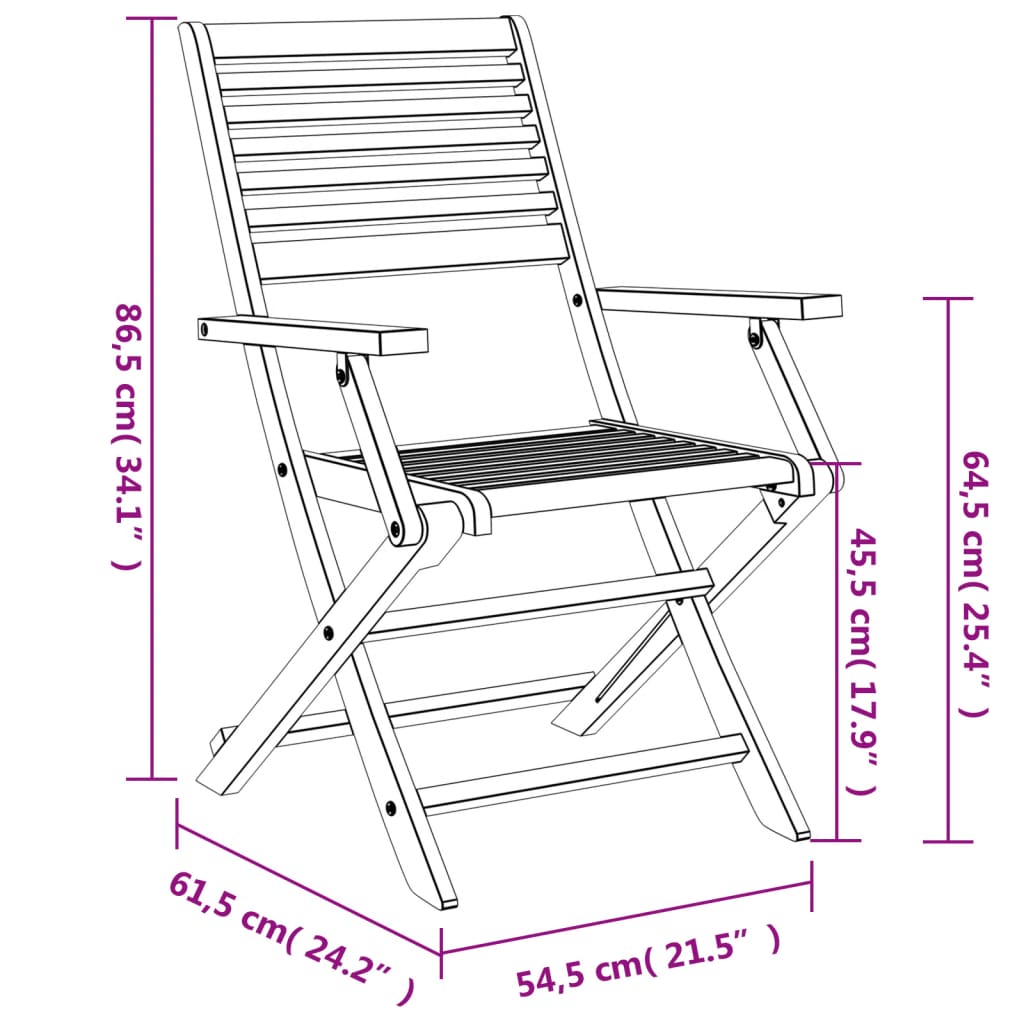 vidaXL Сгъваеми градински столове 2 бр 54,5x61,5x86,5 см акация масив