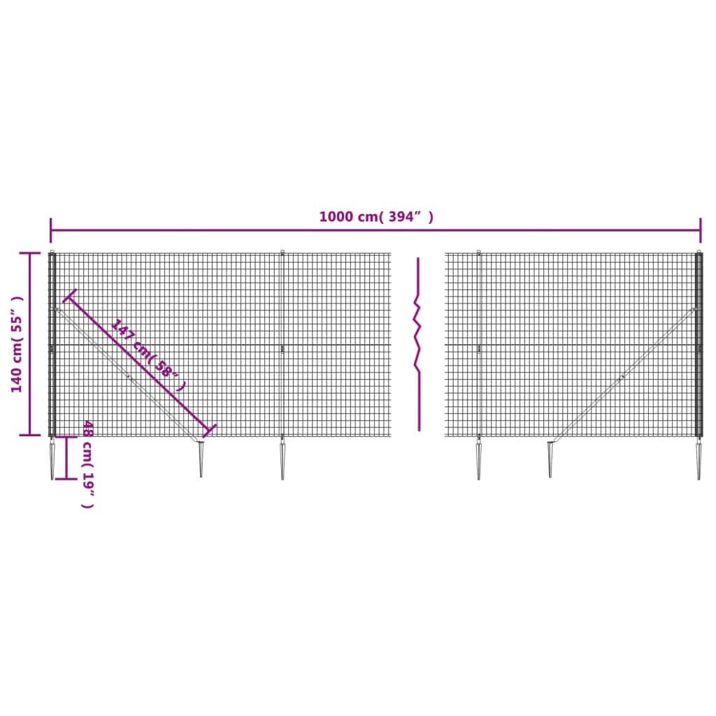 vidaXL Ограда от телена мрежа с шипове, антрацит, 1,4x10 м