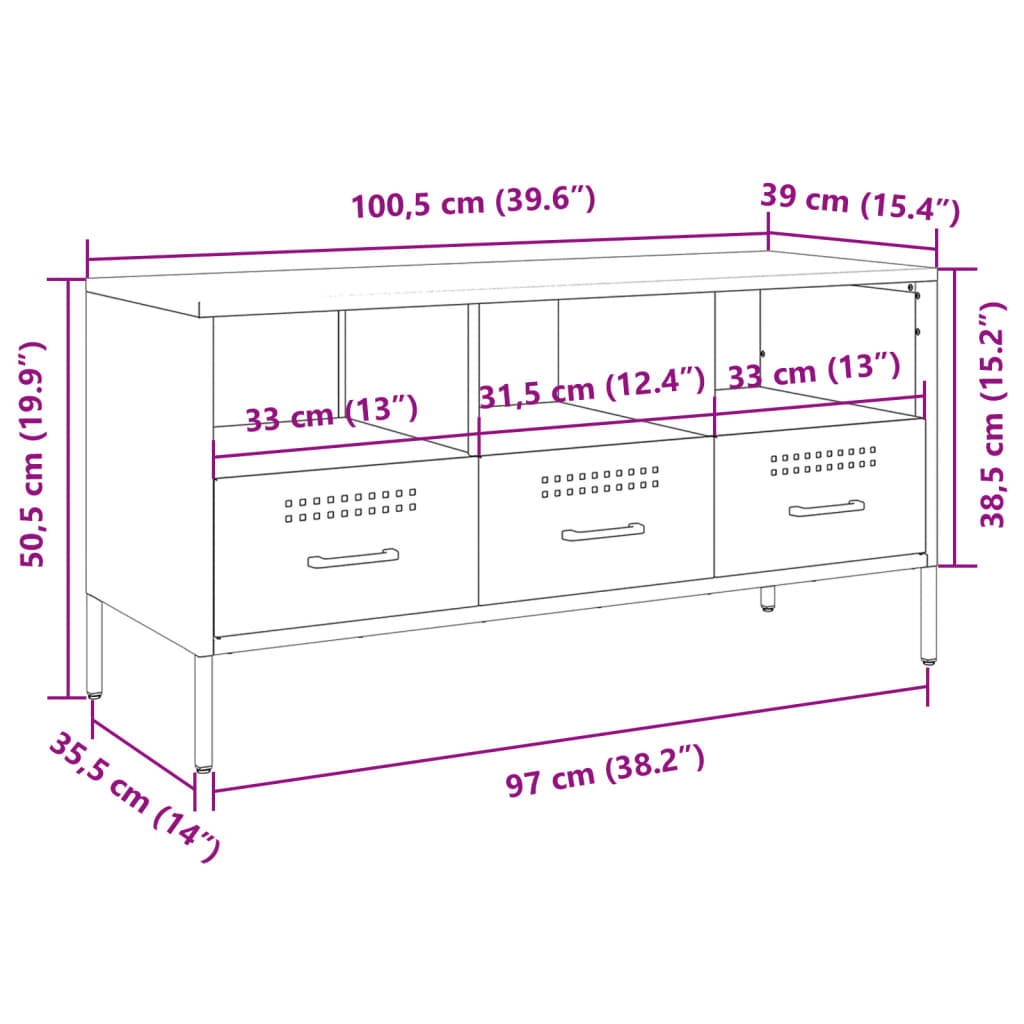 vidaXL ТВ шкаф, горчица жълто, 100,5x39x50,5 см, стомана