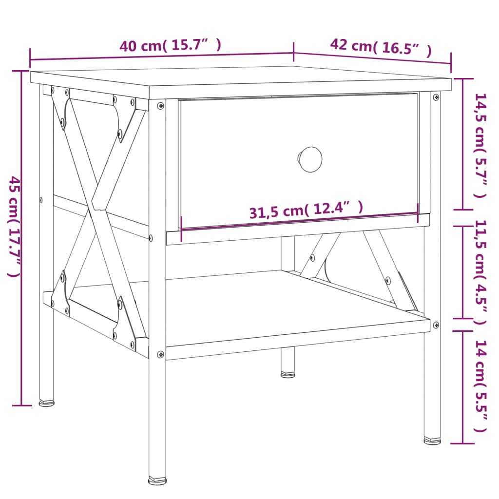 vidaXL Нощни масички, 2 бр, cив сонома, 40x42x45 см, инженерно дърво