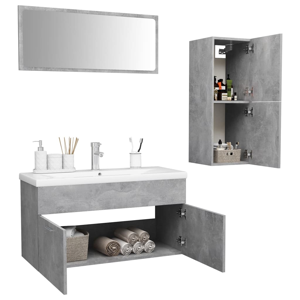 vidaXL Комплект мебели за баня, бетонно сив, инженерно дърво