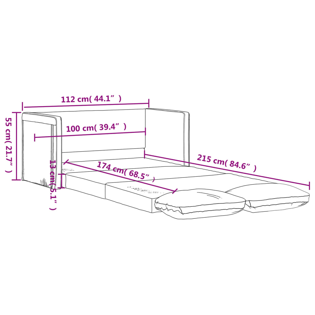 vidaXL Подов разтегателен диван 2-в-1 светлосив 112x174x55 см текстил