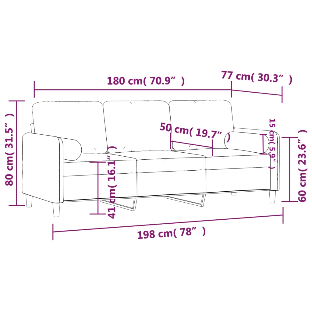 vidaXL 3-местен диван с възглавници светлосив 180 см кадифе