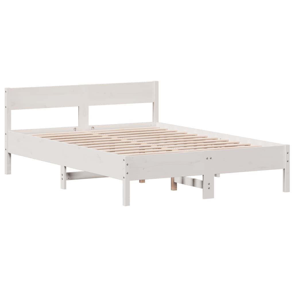 vidaXL Рамка за легло с табла, бяла, 160х200 см, бор масив