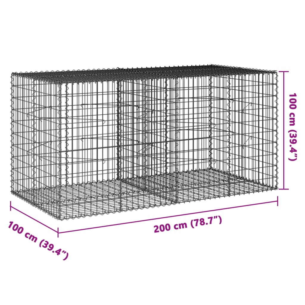 vidaXL Габионна кошница с покритие, 200x100x100 см, поцинковано желязо