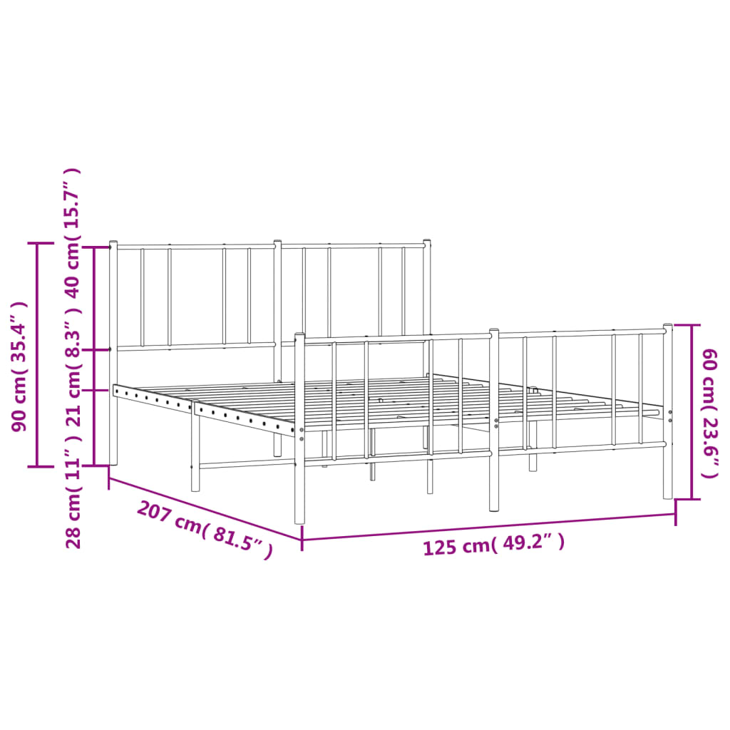 vidaXL Метална рамка за легло с горна и долна табла, черна, 120x200 см