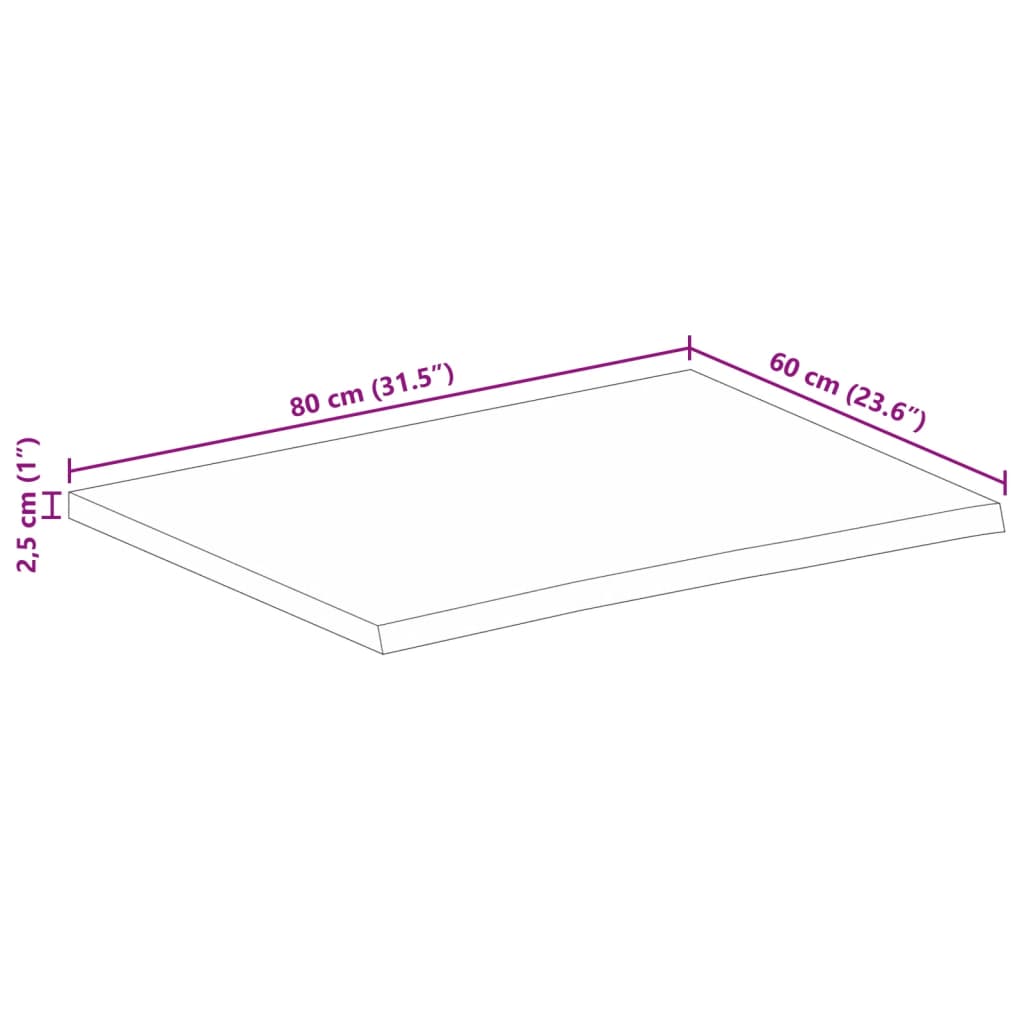 vidaXL Плот за маса, жив ръб, 80x60x2,5 см, масивно дърво манго