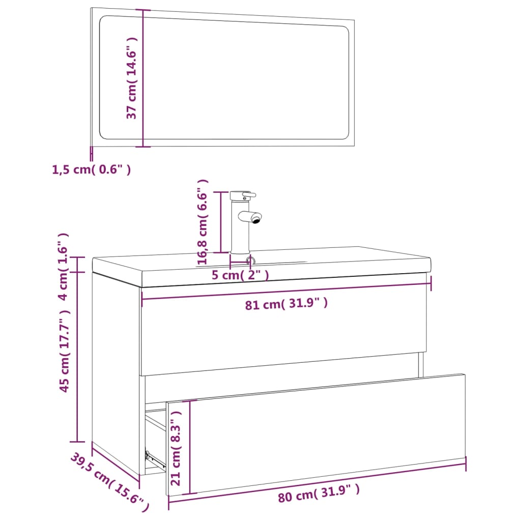vidaXL Комплект мебели за баня, сив сонома, инженерно дърво