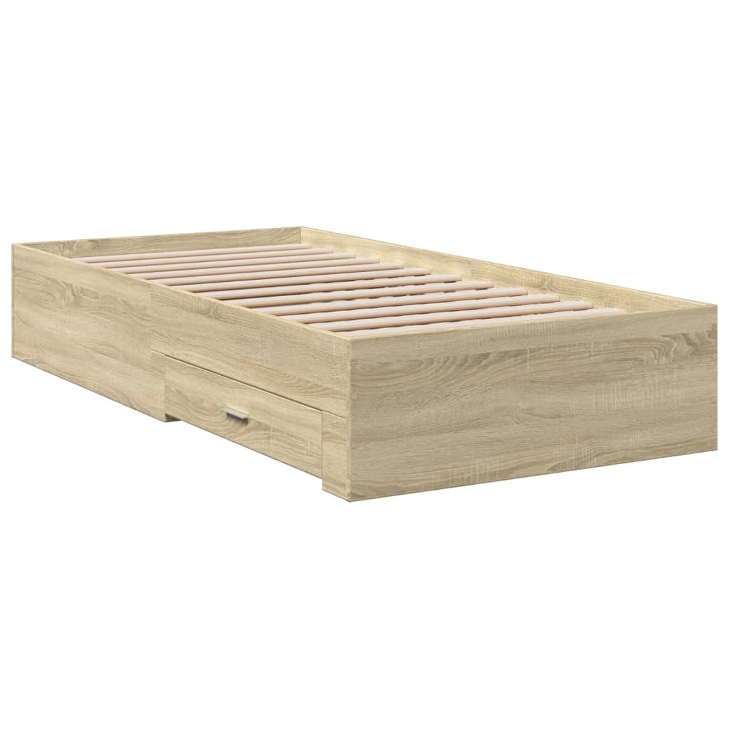 vidaXL Рамка за легло с чекмеджета дъб сонома 75x190см инженерно дърво