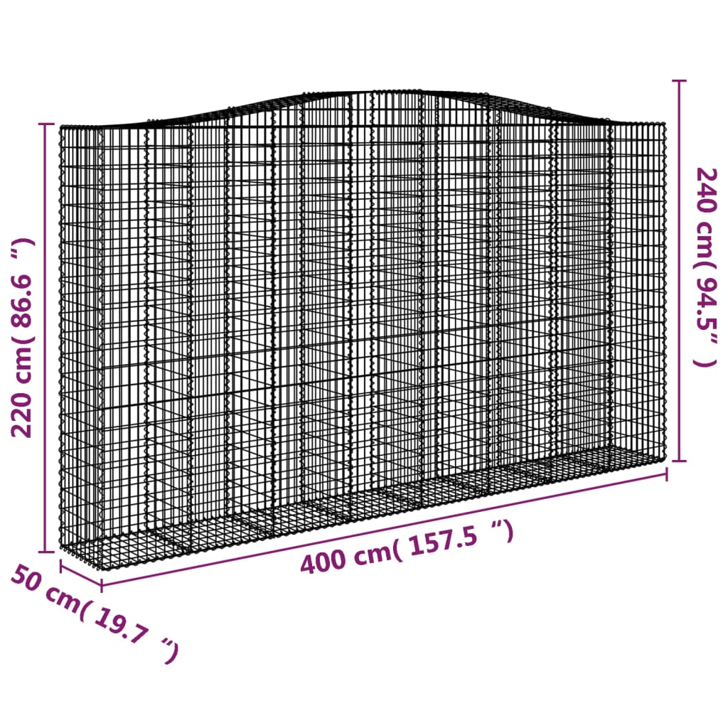 vidaXL Габионни кошници арка 6 бр 400x50x220/240 см поцинковано желязо