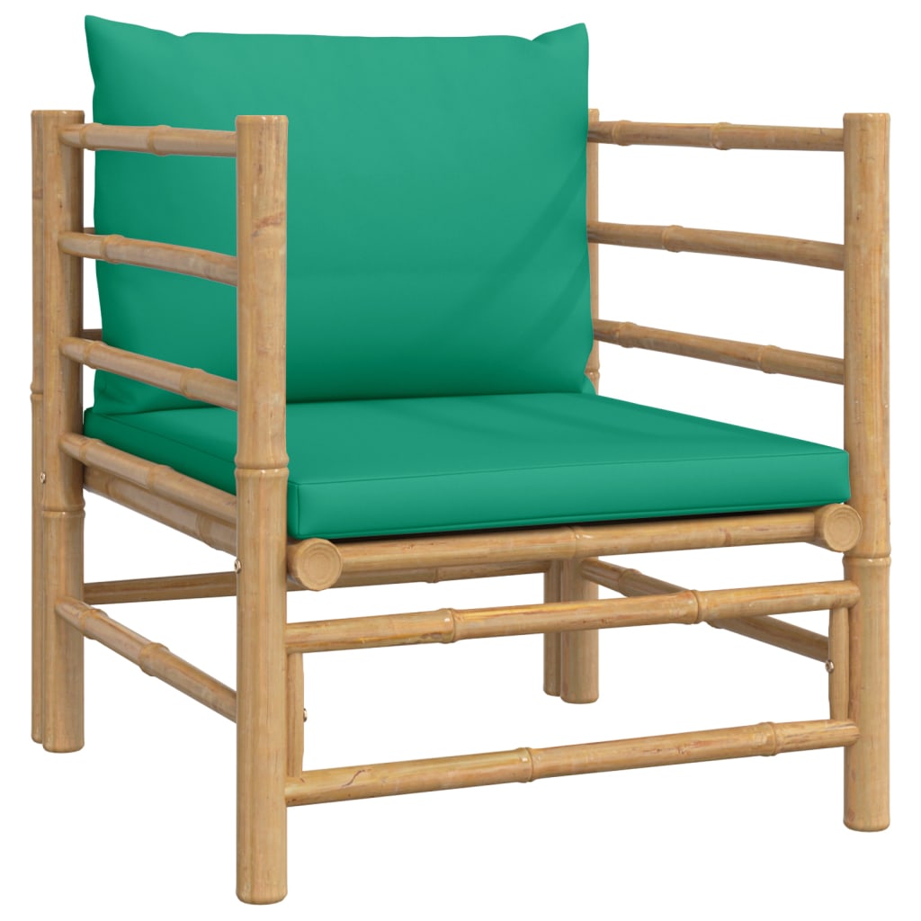 vidaXL Градински диван със зелени възглавници бамбук
