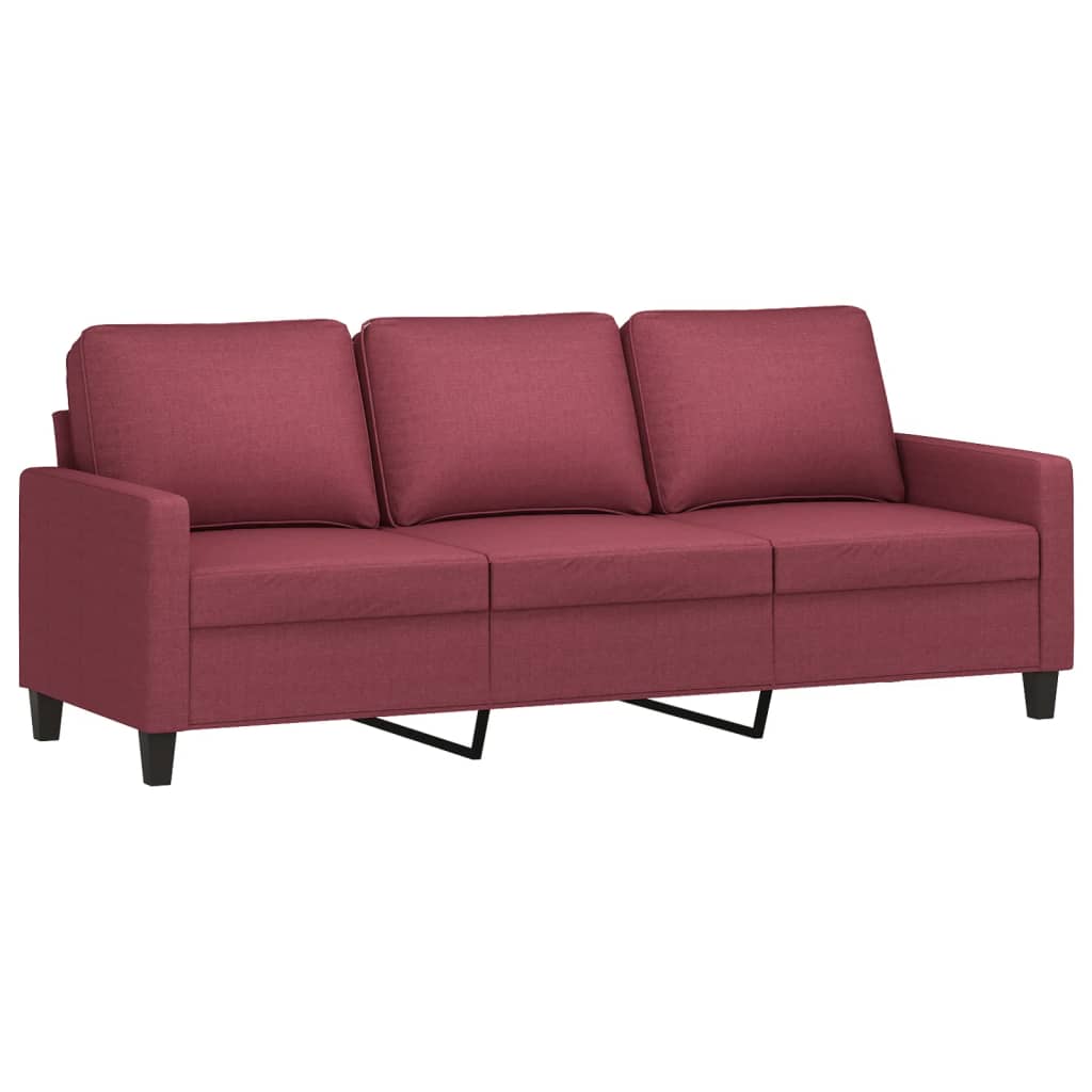 vidaXL 3-местен диван с табуретка, виненочервен, 180 см, текстил