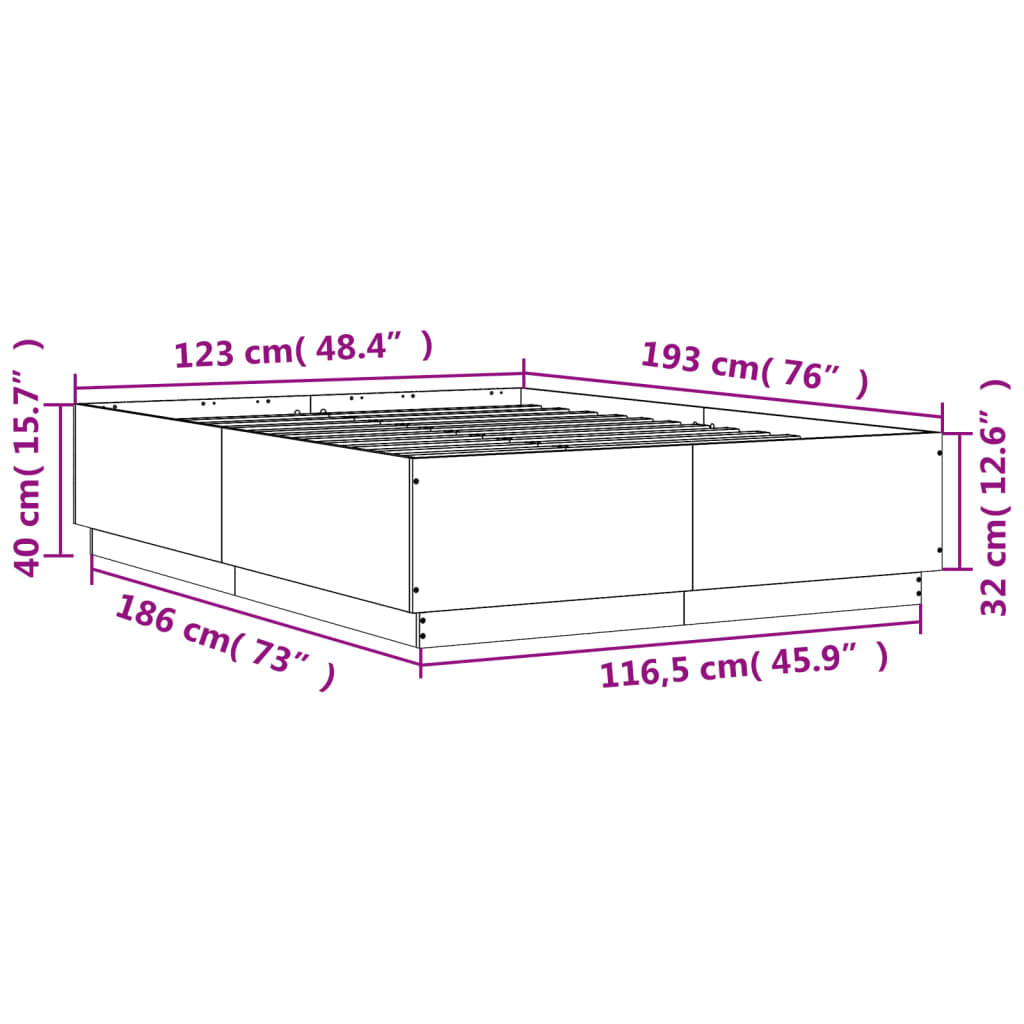 vidaXL Рамка за легло с LED осветление, дъб сонома, 120x190 см