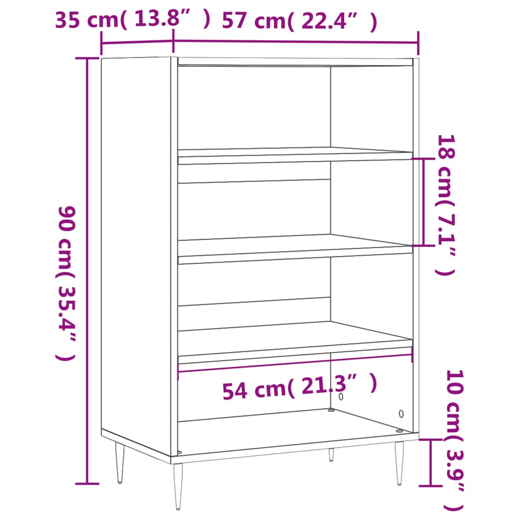 vidaXL Висок шкаф, бял, 57x35x90 см, инженерно дърво