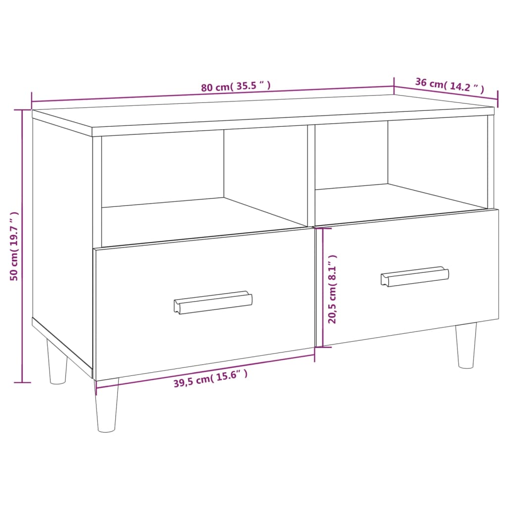 vidaXL ТВ шкаф, сив сонома, 80x36x50 см, инженерно дърво