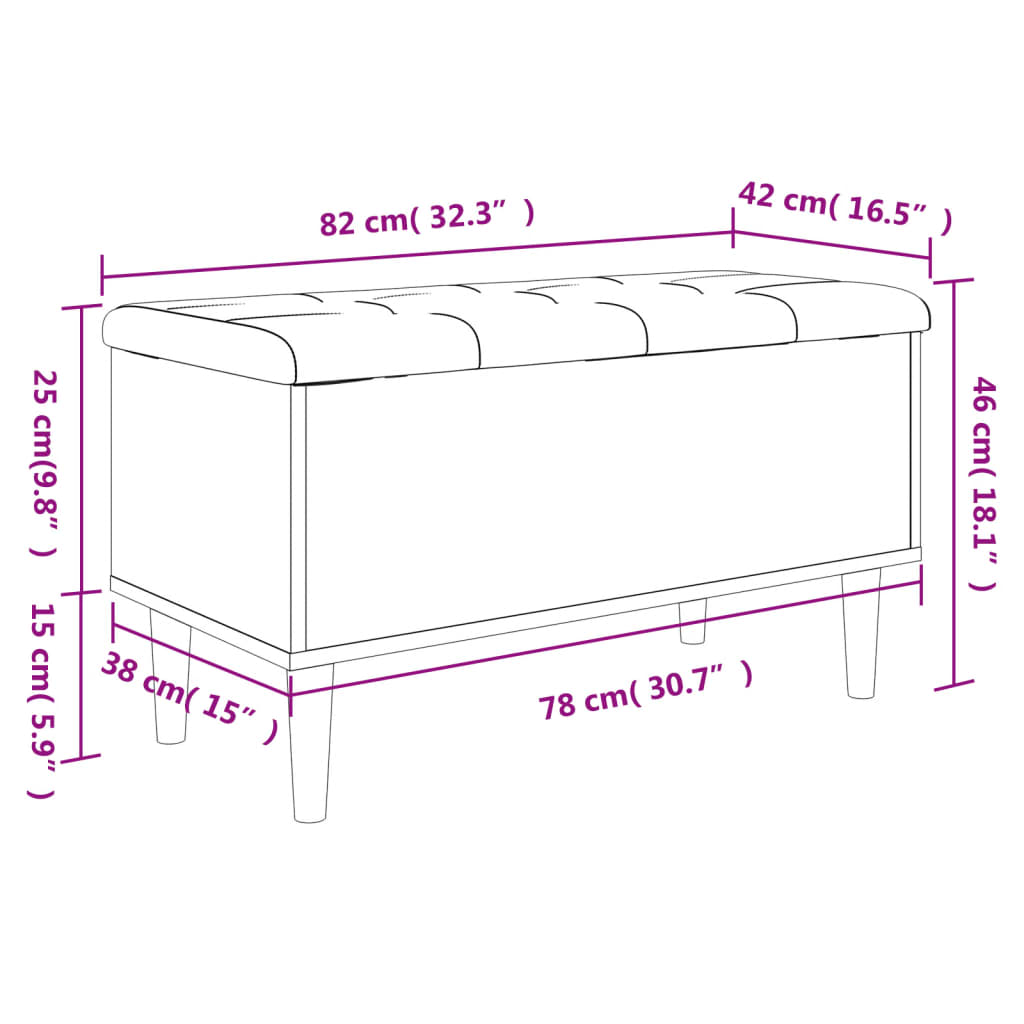 vidaXL Пейка за съхранение, сив сонома, 82x42x46 см, инженерно дърво