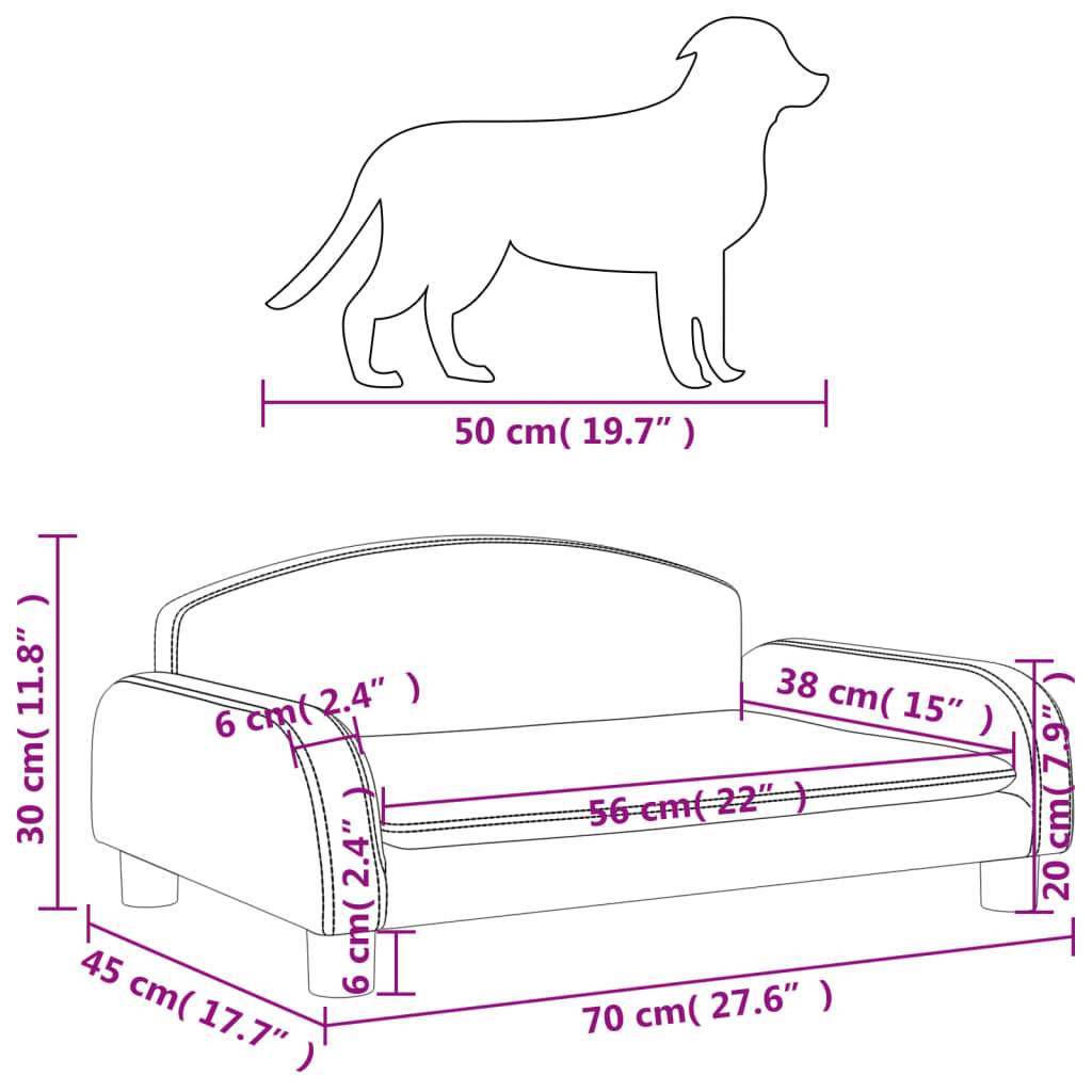 vidaXL Кучешко легло, сиво, 70x45x30 см, изкуствена кожа