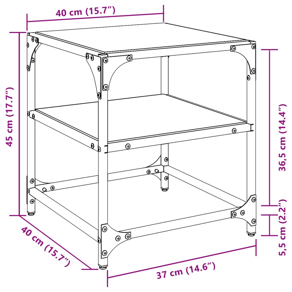 vidaXL Маси за кафе с черен стъклен плот 2 бр 40x40x45 см стомана