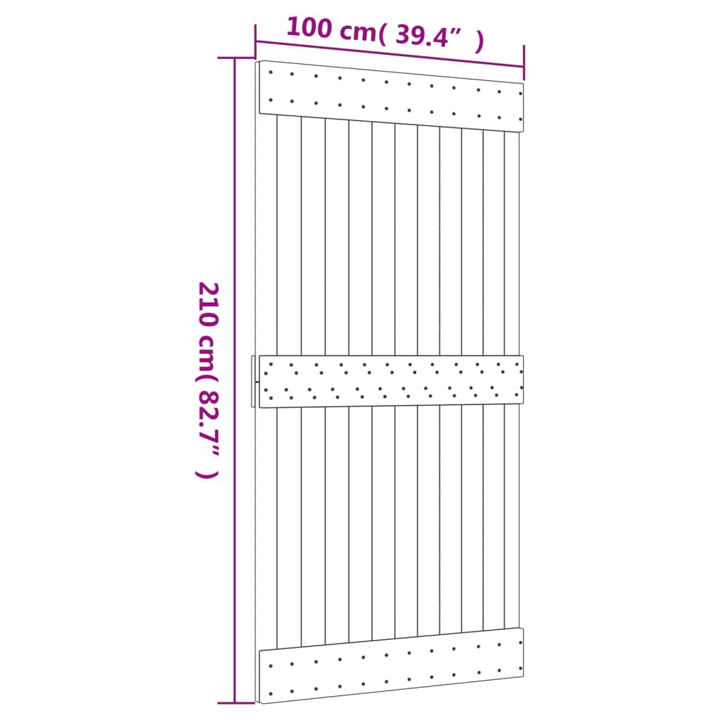 vidaXL Плъзгаща врата с монтажни части, 100x210 см, борово дърво масив