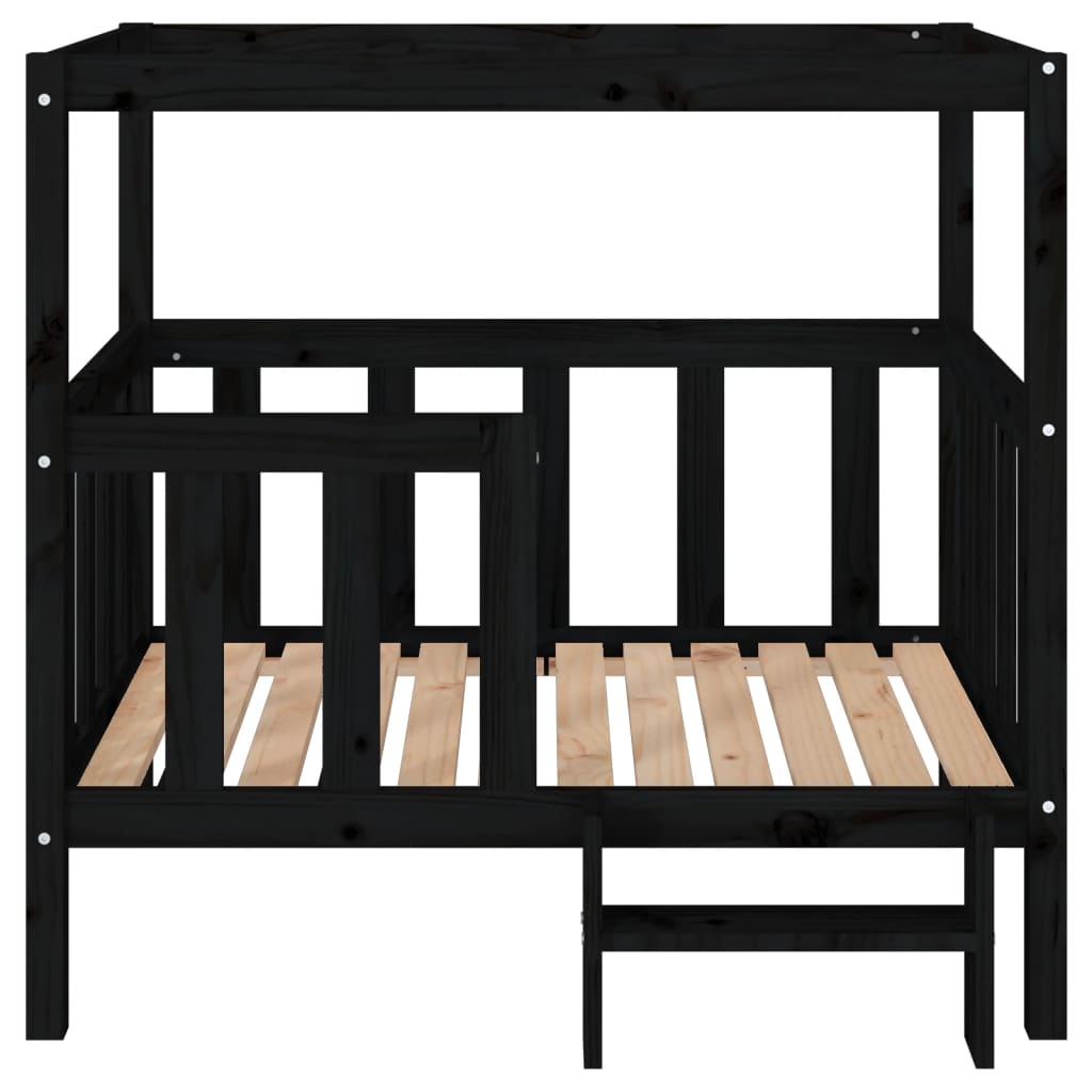 vidaXL Кучешко легло, черно, 105,5x83,5x100 см, борова дървесина масив