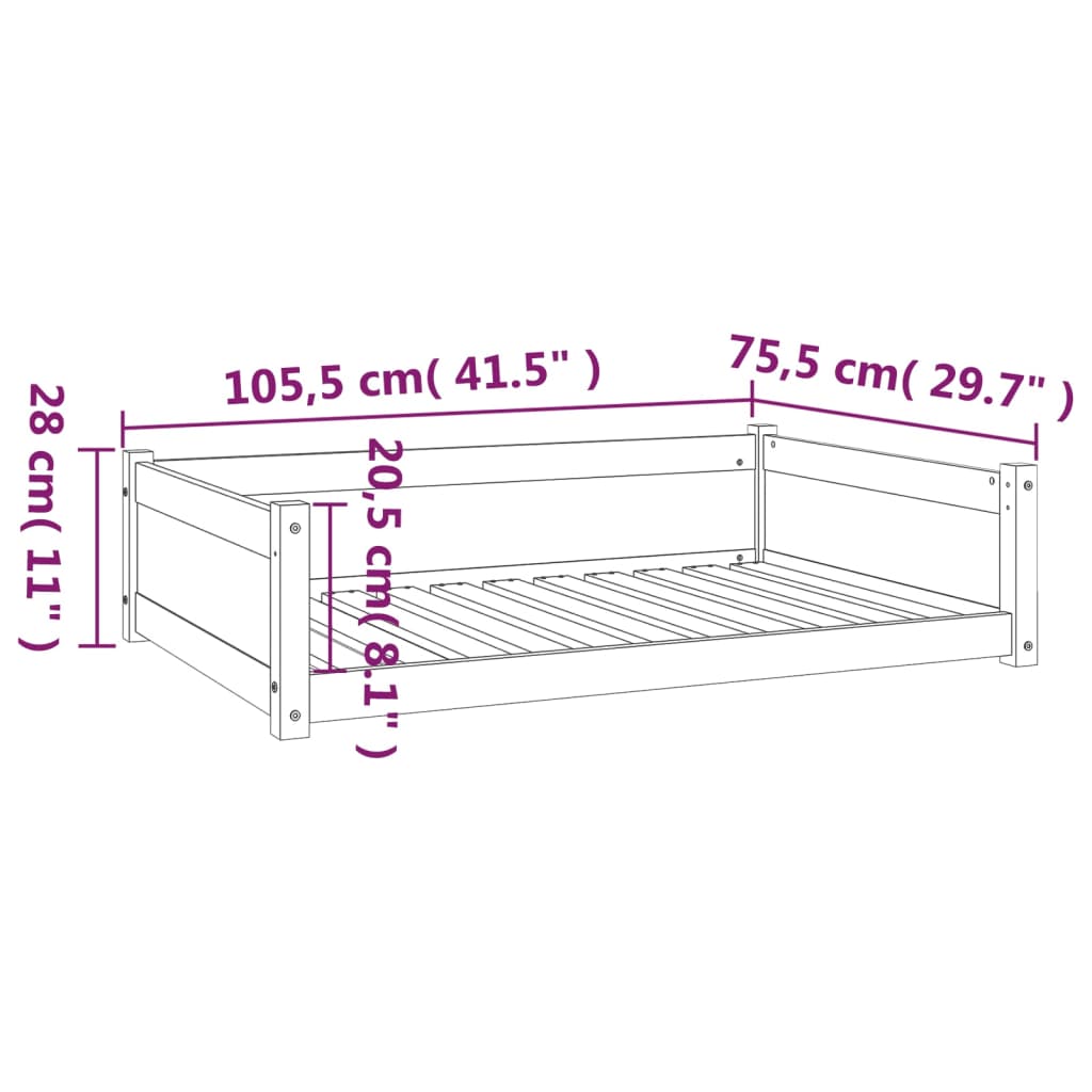 vidaXL Кучешко легло, черно, 105,5x75,5x28 см, борова дървесина масив