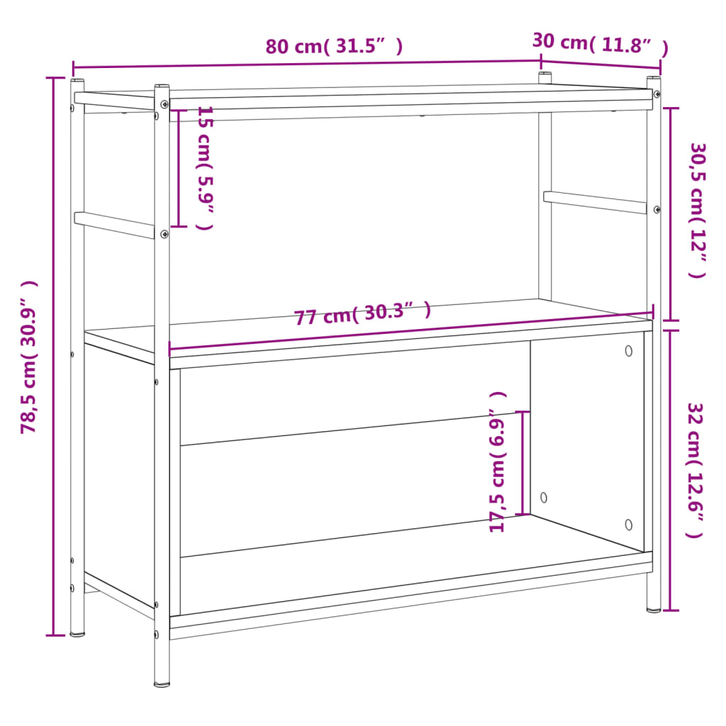 vidaXL Етажерка кафяв дъб 80x30x78,5 см инженерно дърво и желязо