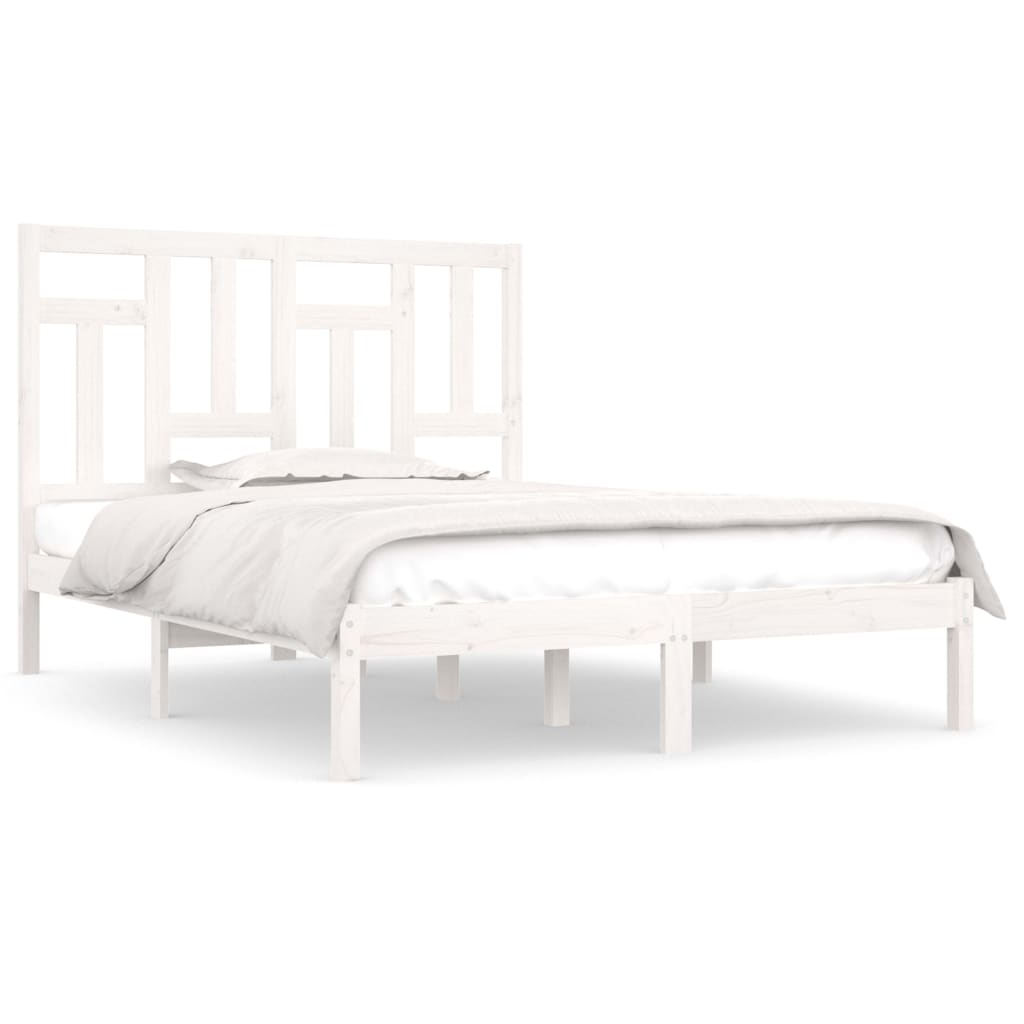 vidaXL Рамка за легло, бяла, бор масив, 140x190 см