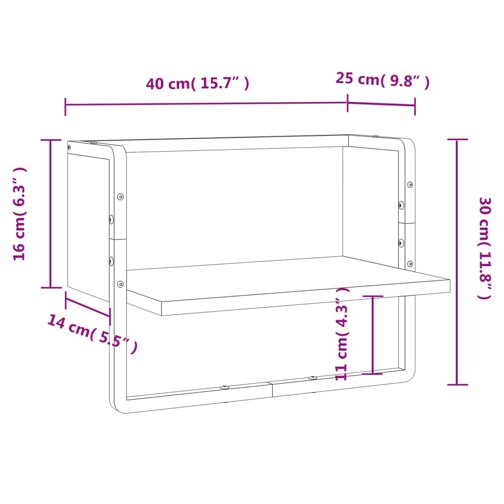 vidaXL Стенен рафт с шина, опушен дъб, 40x25x30 см