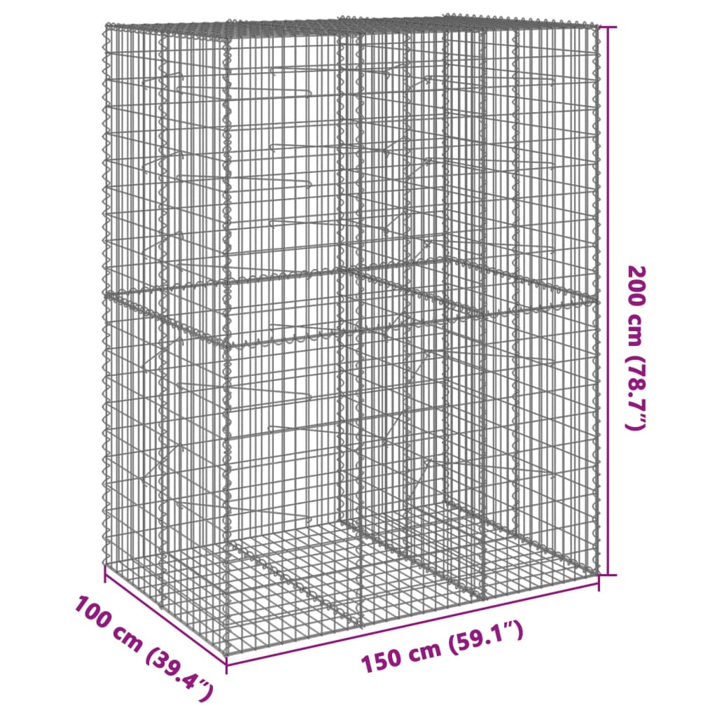 vidaXL Габионна кошница с покритие, 150x100x200 см, поцинковано желязо