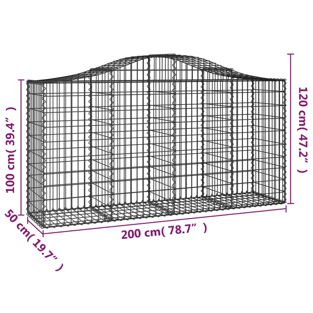 vidaXL Дъговидна габионна кошница 200x50x100/120 см поцинковано желязо