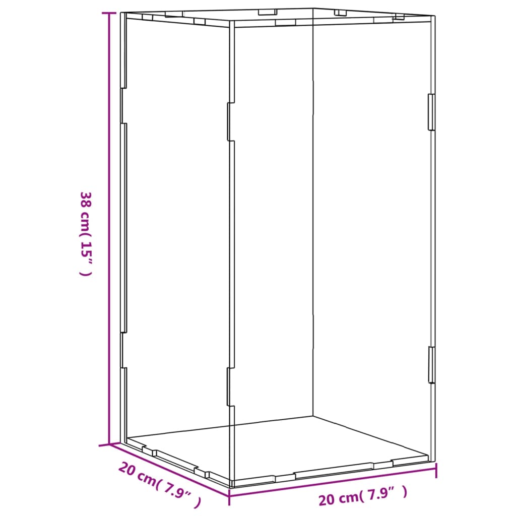 vidaXL Кутия витрина, прозрачна, 20x20x38 см, акрил